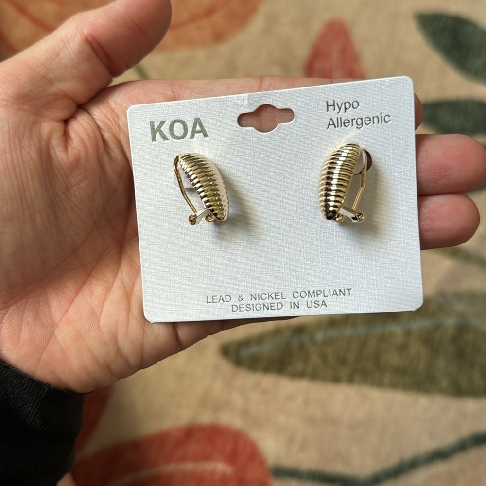 KOA Hypo Allergenic Gold Beetle Shell Hoop Huggie Earrings